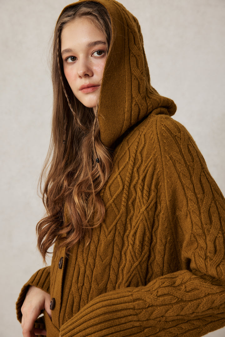 Hudson 15 | 100% wool hooded cardigan coat