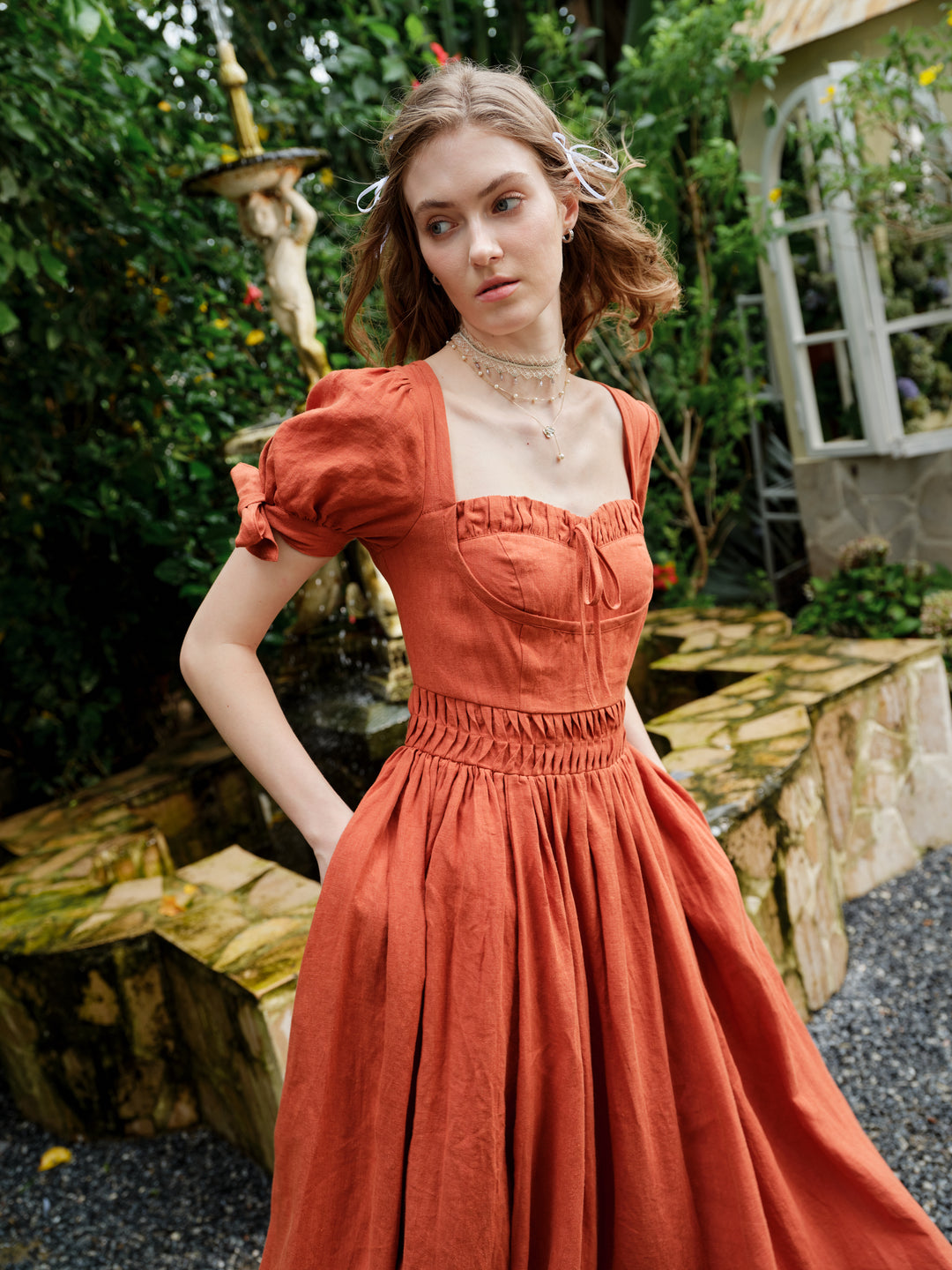 Hydrangea 27 | Corset Floral Linen Dress