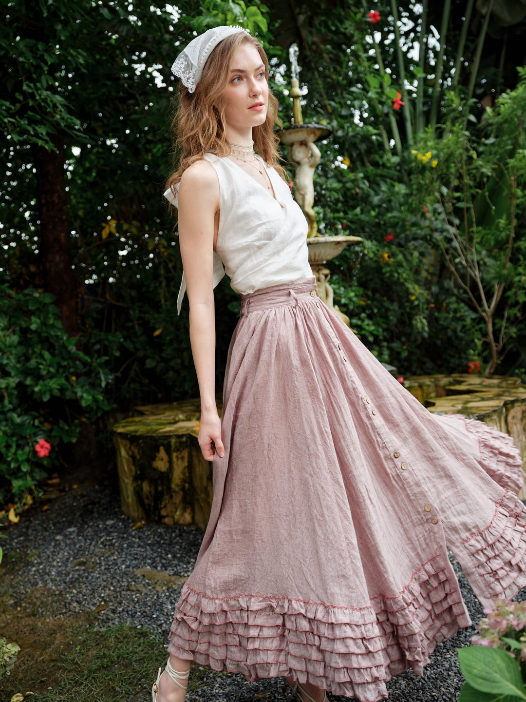 Dorothy 27 | Ruffled maxi linen skirt