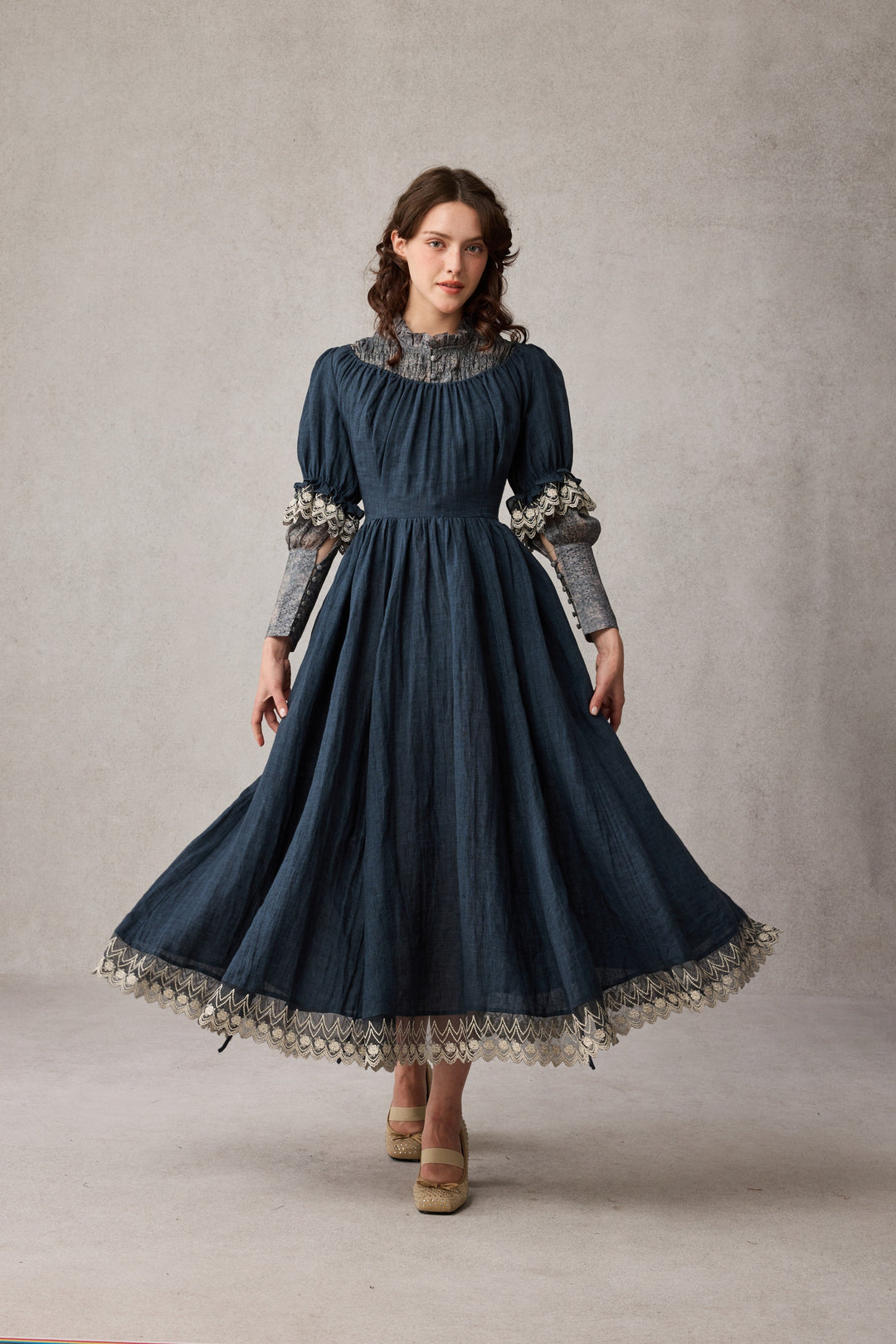 Elowen 27 | Lace Linen dress gown ( 2 way to wear )