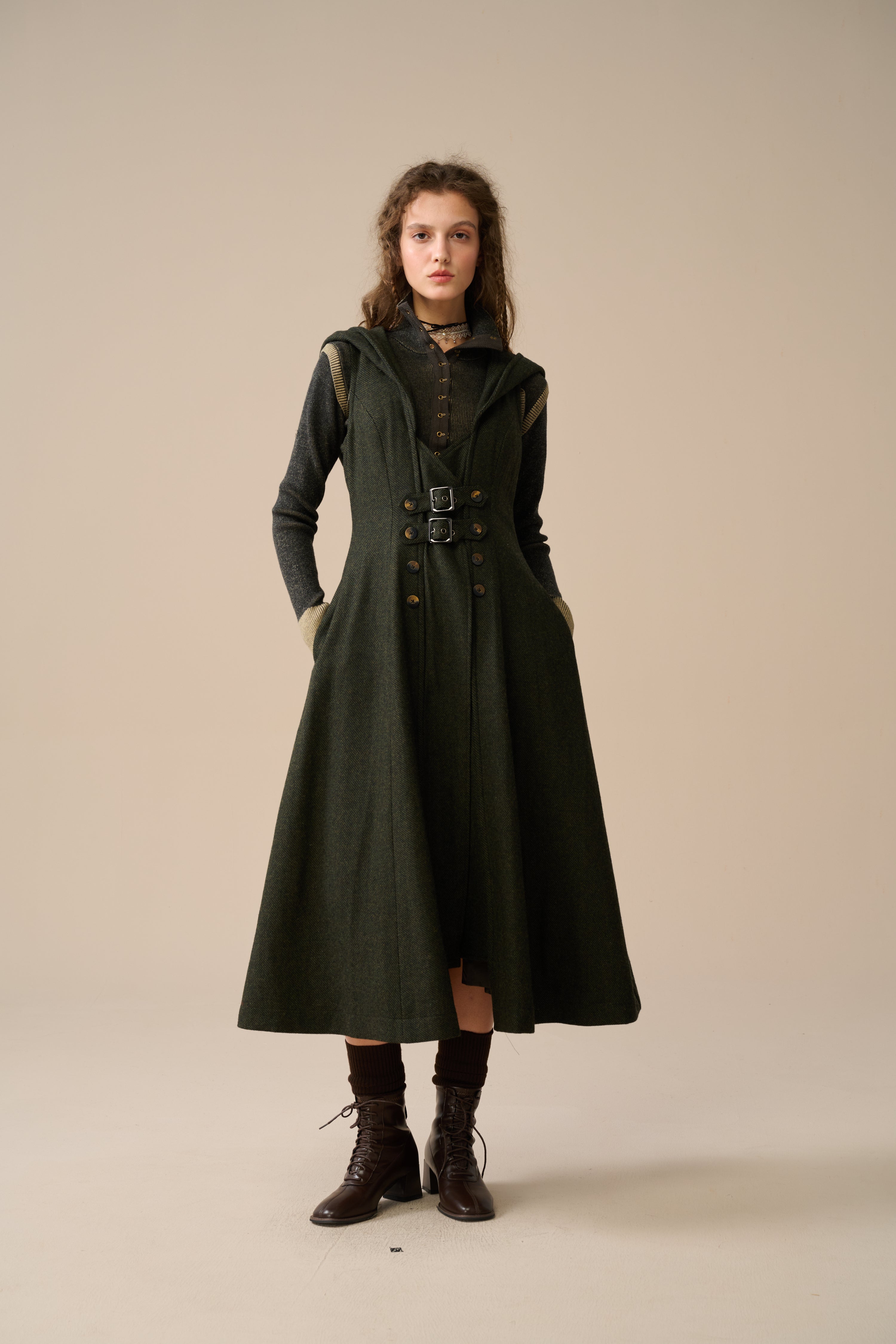 【Lo'r】Wide Collar Coat Dress Patricia 21| hooded corset wool dress – Linennaive