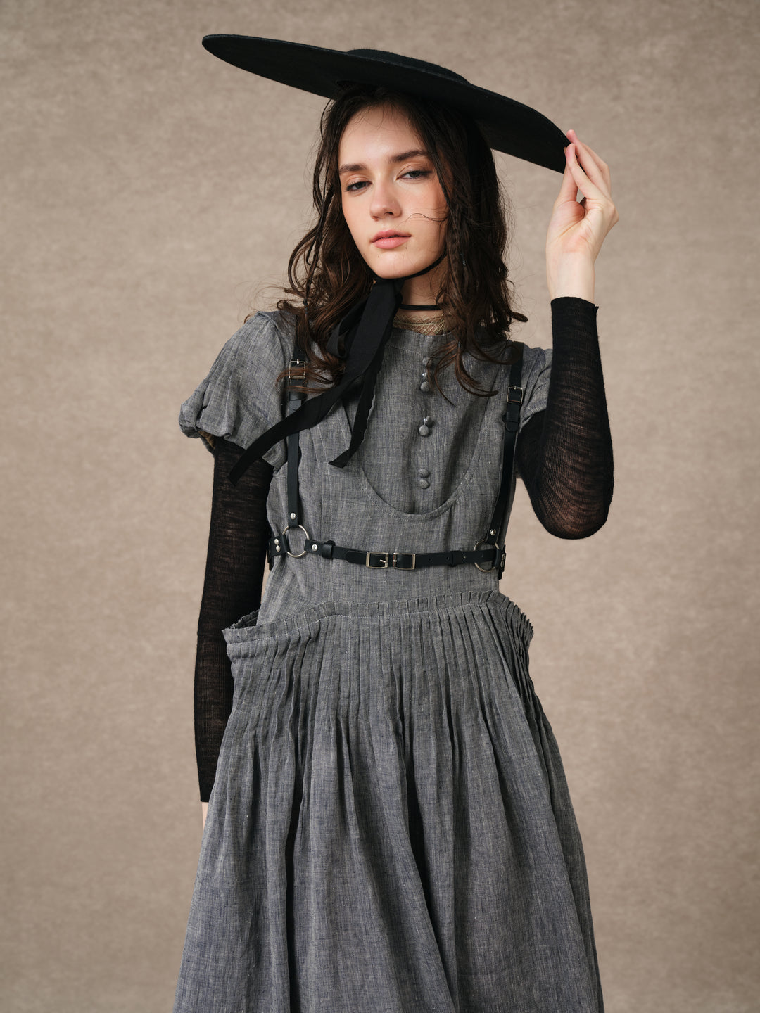 Thistle 09 | Smocked Bib Linen Midi Dress