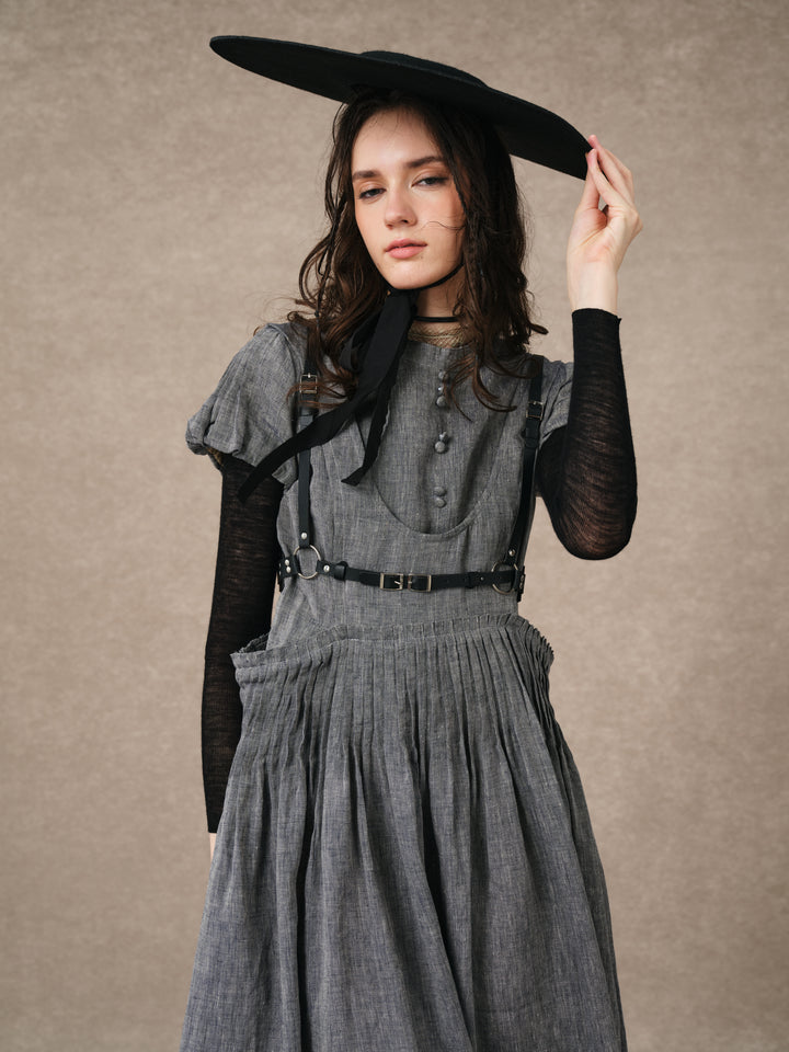 Thistle 09 | Smocked Bib Linen Midi Dress