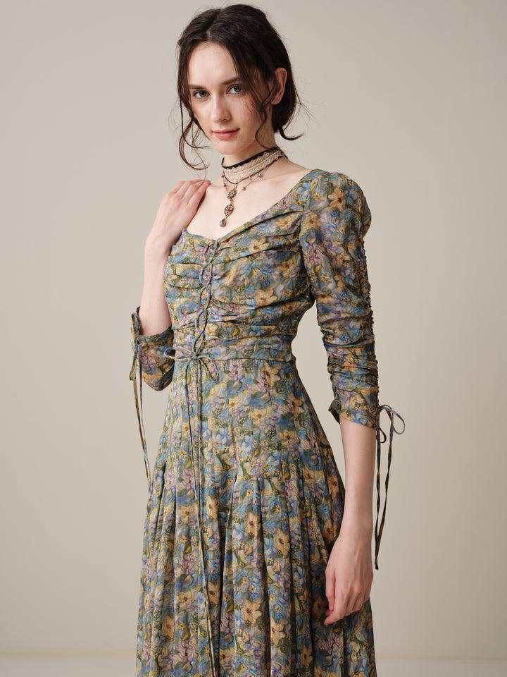 Emma 11 | Lace-Up Ruched Linen Maxi Dress