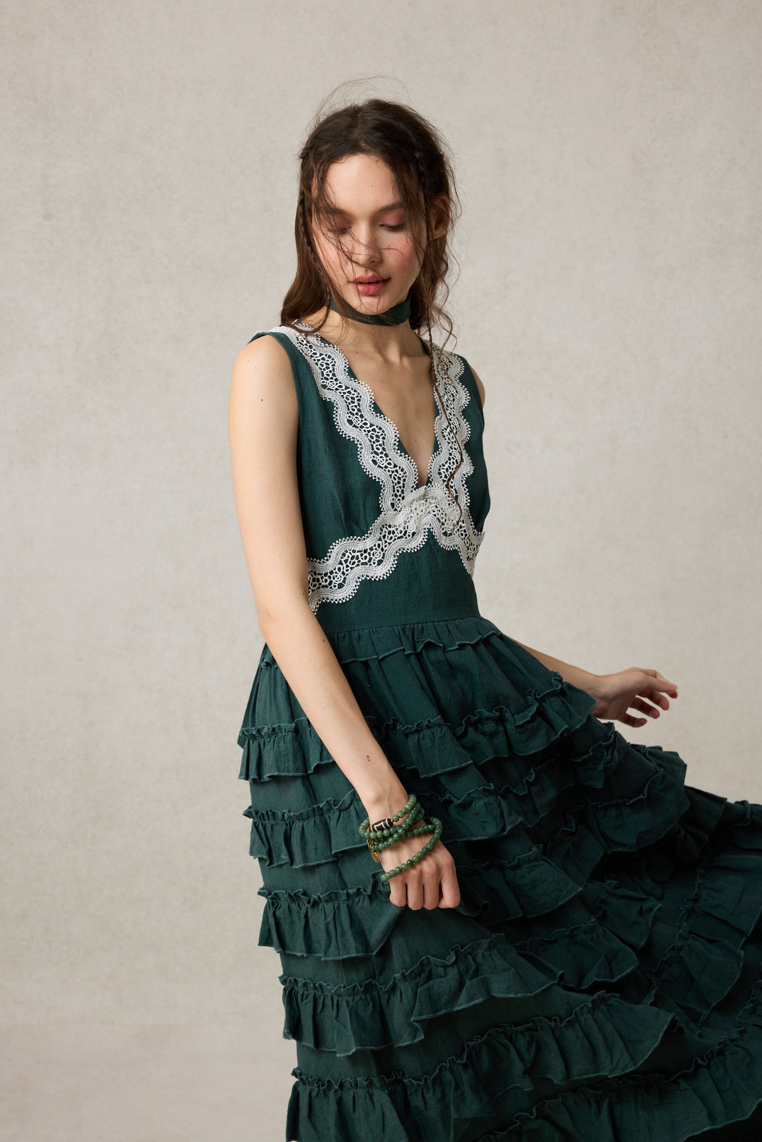 Nolita 28 |Lace & Linen Dress Gown （With Gift scarf)