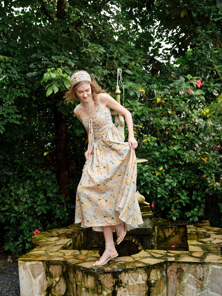 Adelia 17 | lace up daisy linen dress
