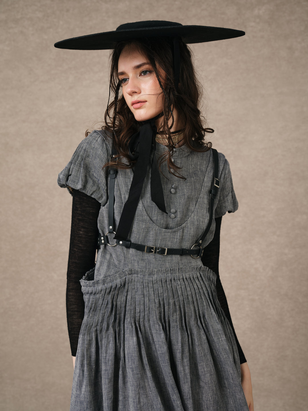 Thistle 09 | Smocked Bib Linen Midi Dress