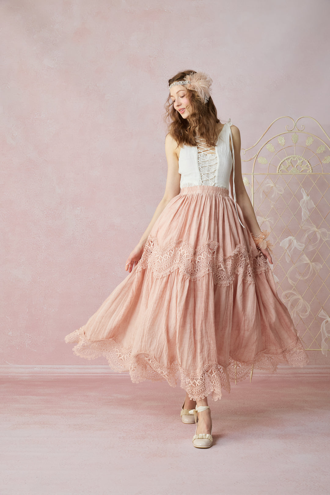 Moonstone 22 |Lace linen Maxi skirt