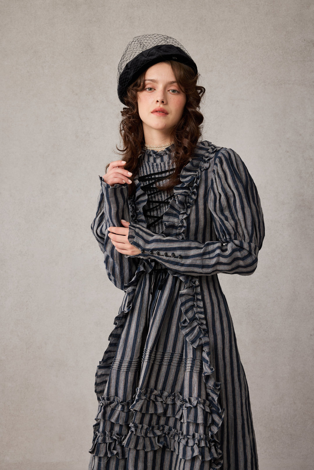 Elizabeth 15 | Victorian Linen Dress Sienna stripes / 3XL Elizabeth 15 | Victorian Linen Dress Sienna stripes / 3XL