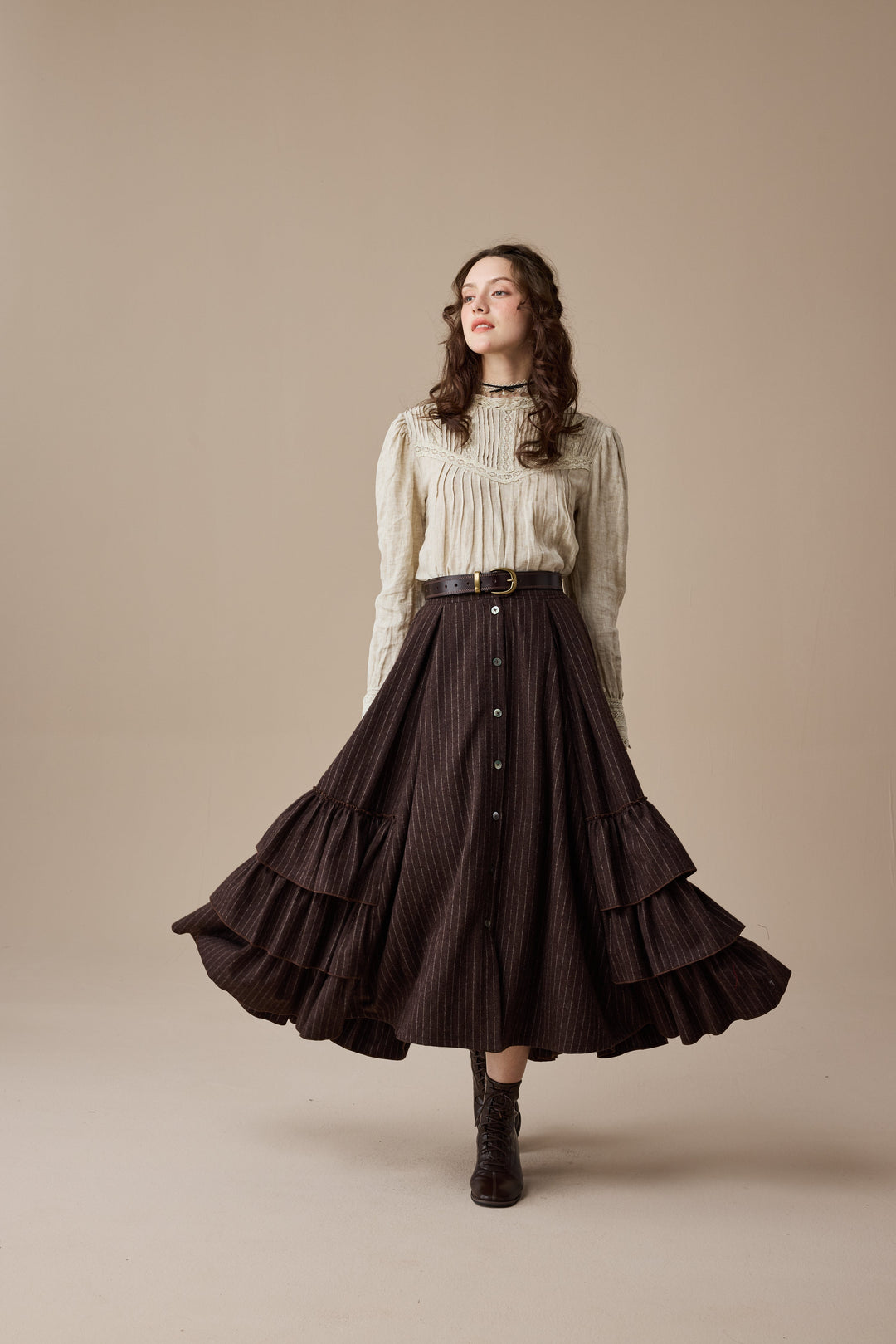 Kaite 18 |ruffled maxi wool skirt