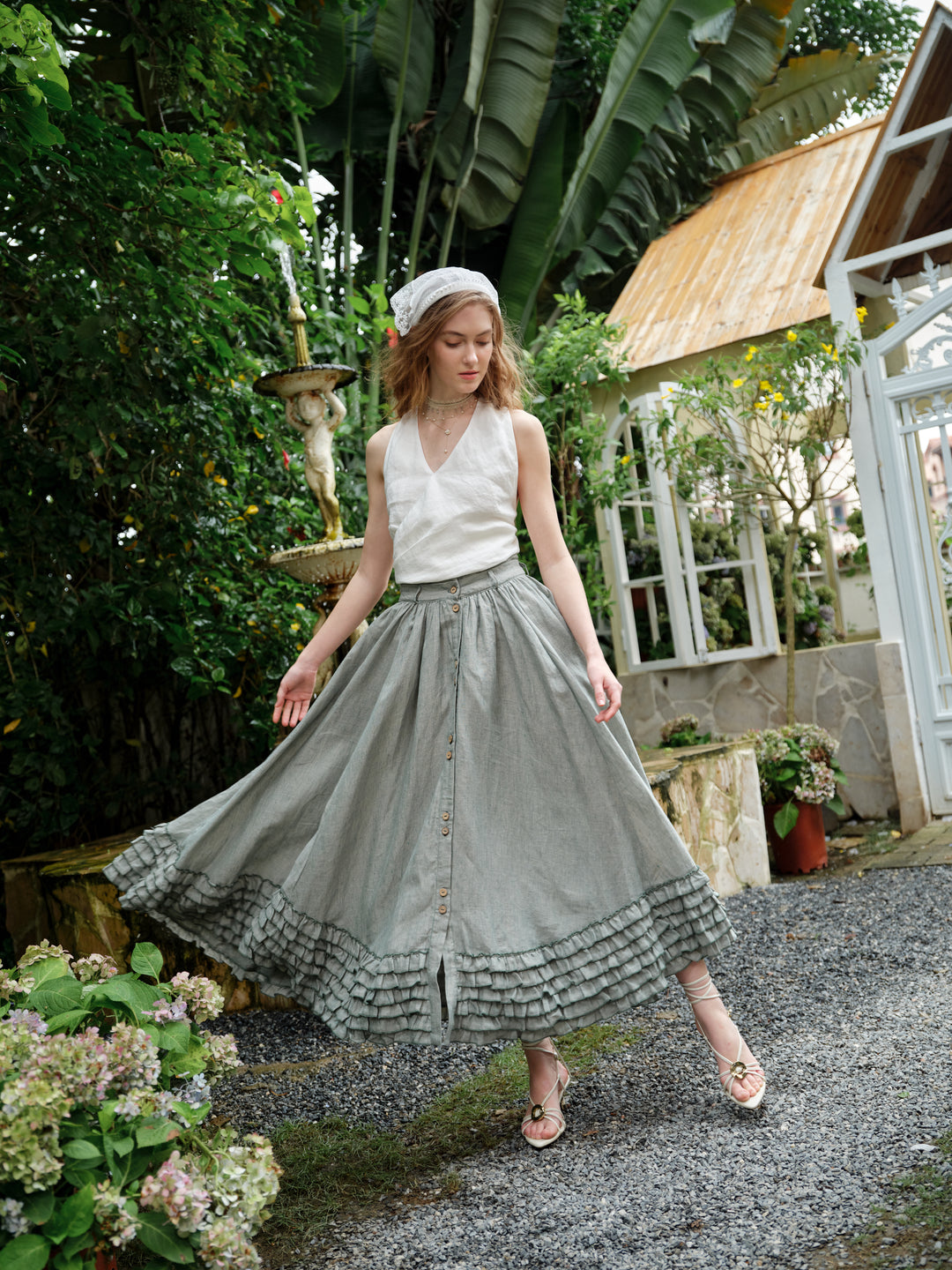 Dorothy 27 | Ruffled maxi linen skirt