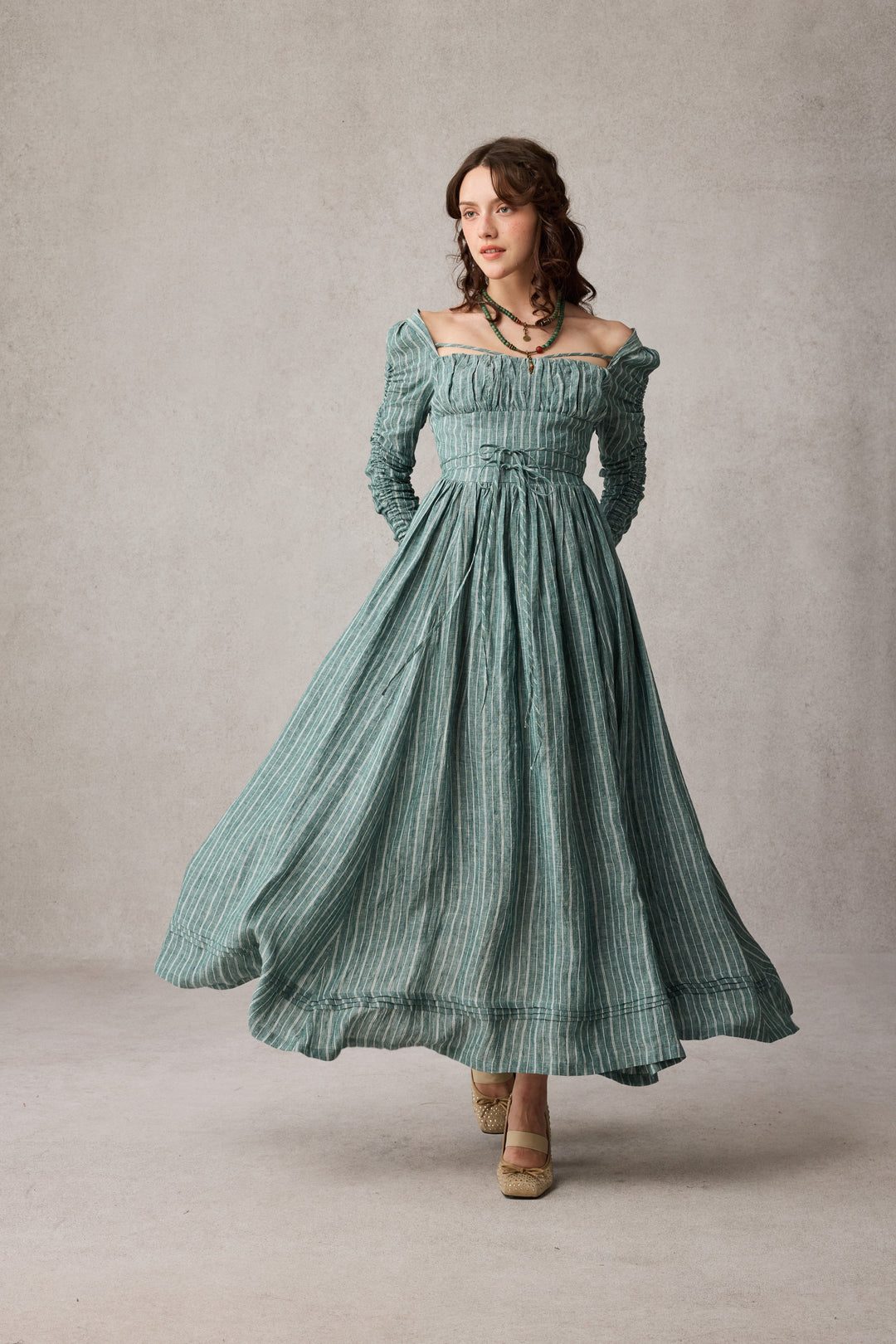 Monette 27 | Corset Linen Dress Teal Stripe / XS Monette 27 | Corset Linen Dress Teal Stripe / XS
