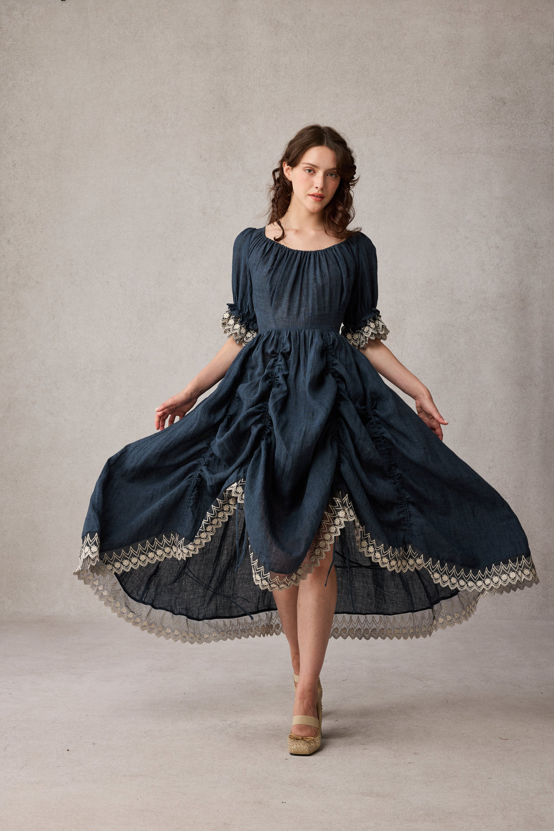 Elowen 27 | Lace Linen dress gown ( 2 way to wear )