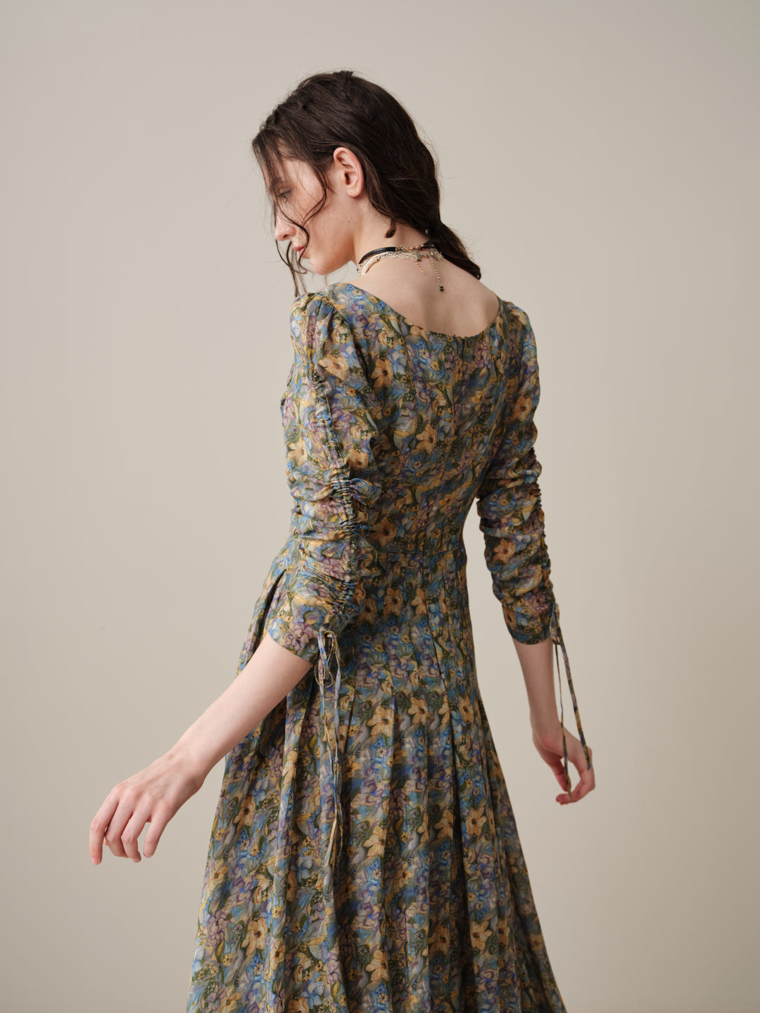 Emma 11 | Lace-Up Ruched Linen Maxi Dress