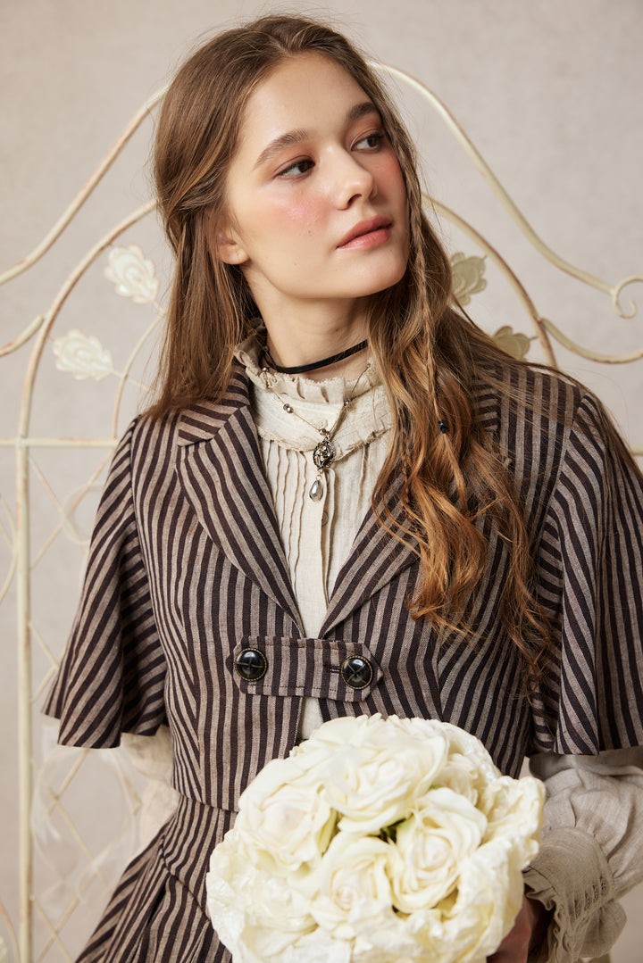 Clarise 22 |Retro Linen Skirt & Cape (2 pieces)