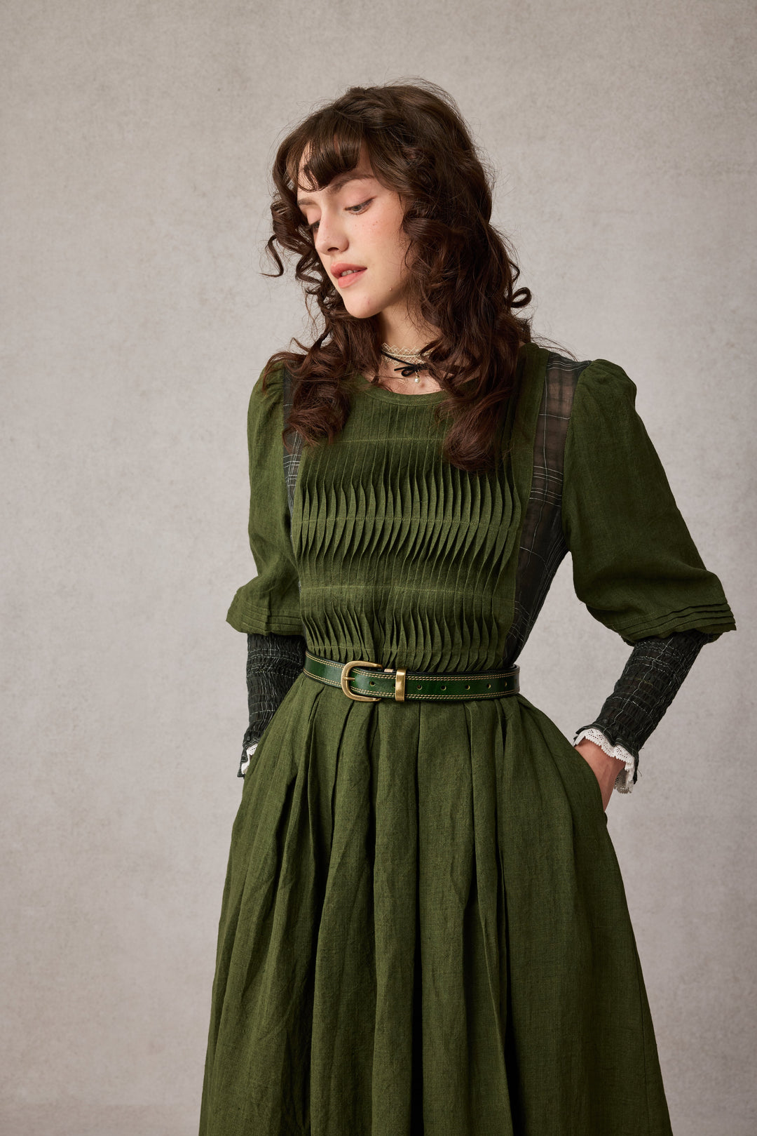 Eliana 15 | Pintucked Patchwork Linen Dress