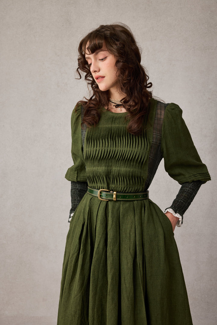 Eliana 15 | Pintucked Patchwork Linen Dress