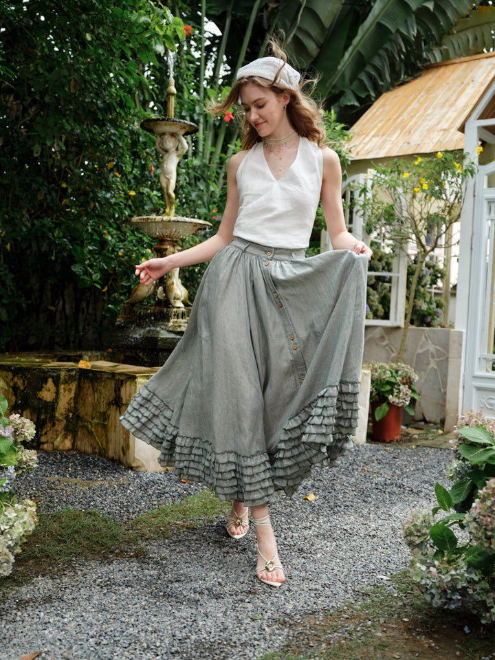 Dorothy 27 | Ruffled maxi linen skirt