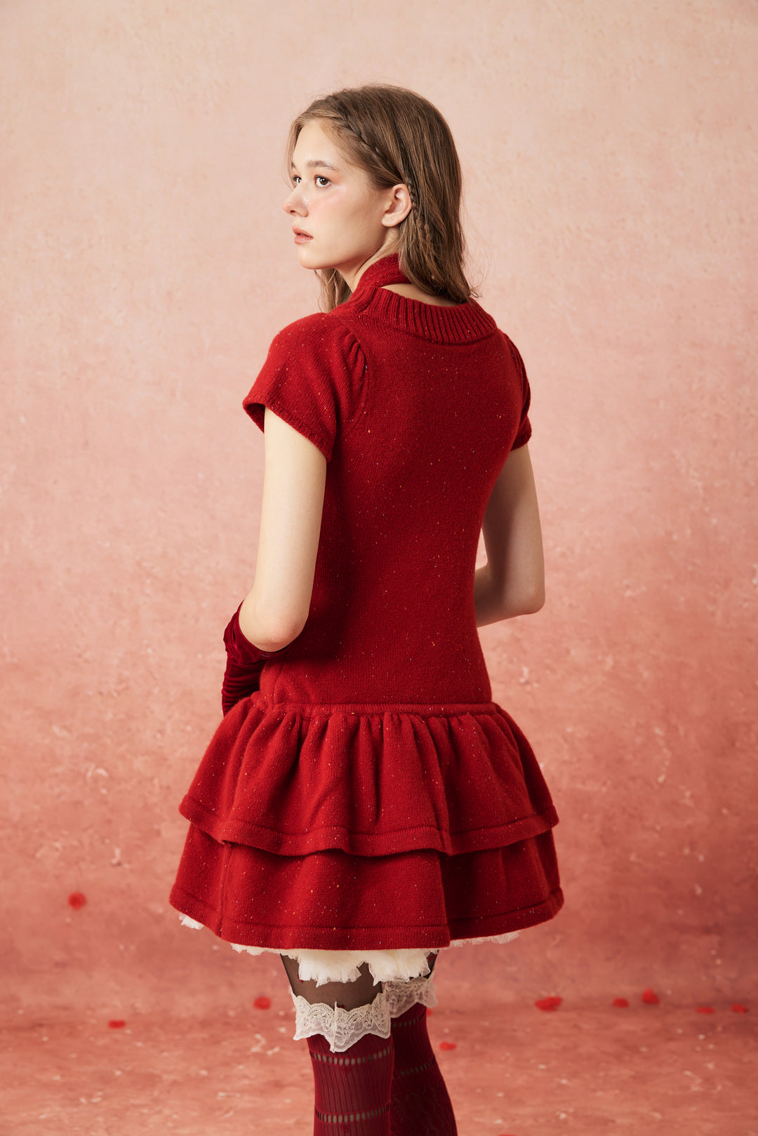 Lilypond 13 | 100% Wool Cable Knit Tiered Dress with scarf