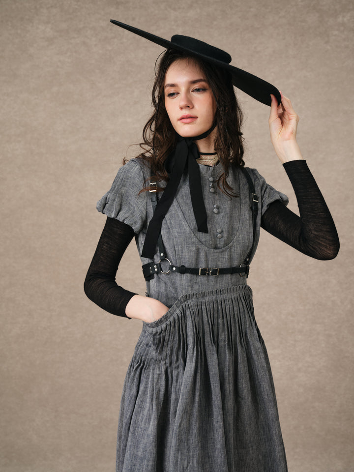 Thistle 09 | Smocked Bib Linen Midi Dress