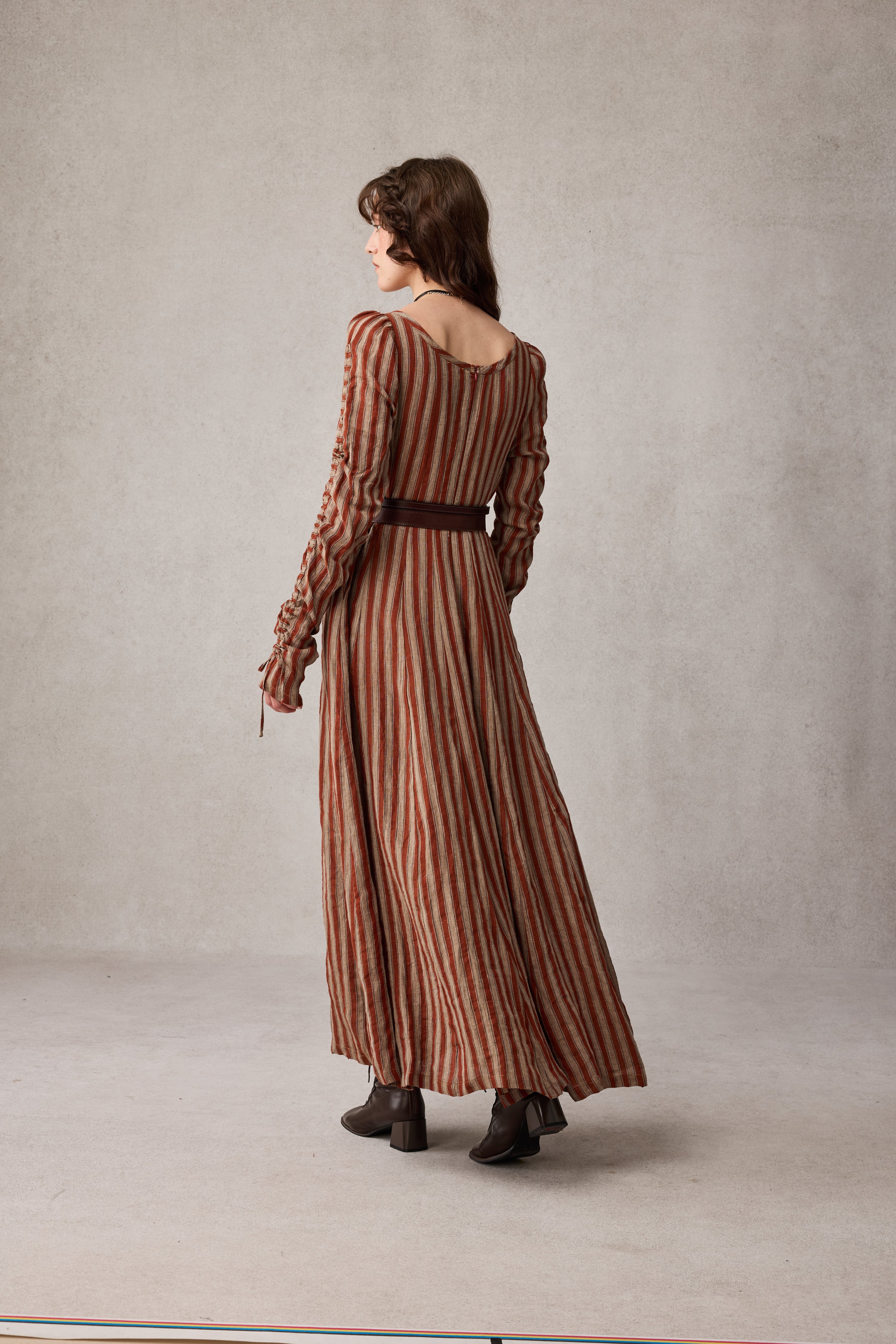 ワンピース ARGUE Natural Dyed Linen Dress (BROWN) Light Brown Linen Dress, Natural 100 Linen, Summer Dress, Vacation