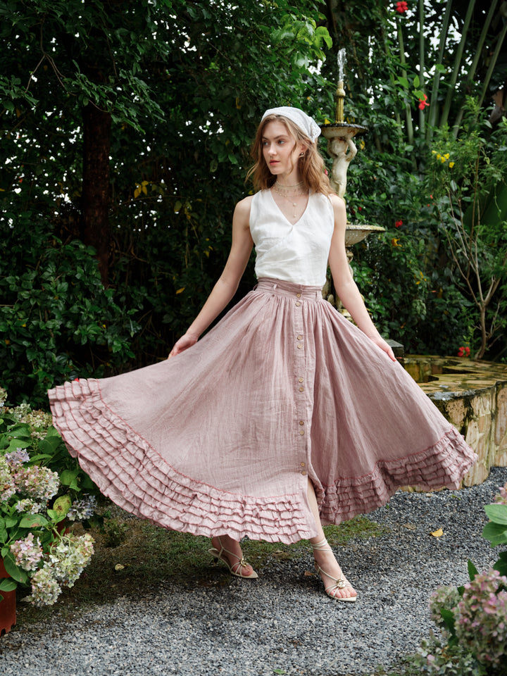 Dorothy 27 | Ruffled maxi linen skirt