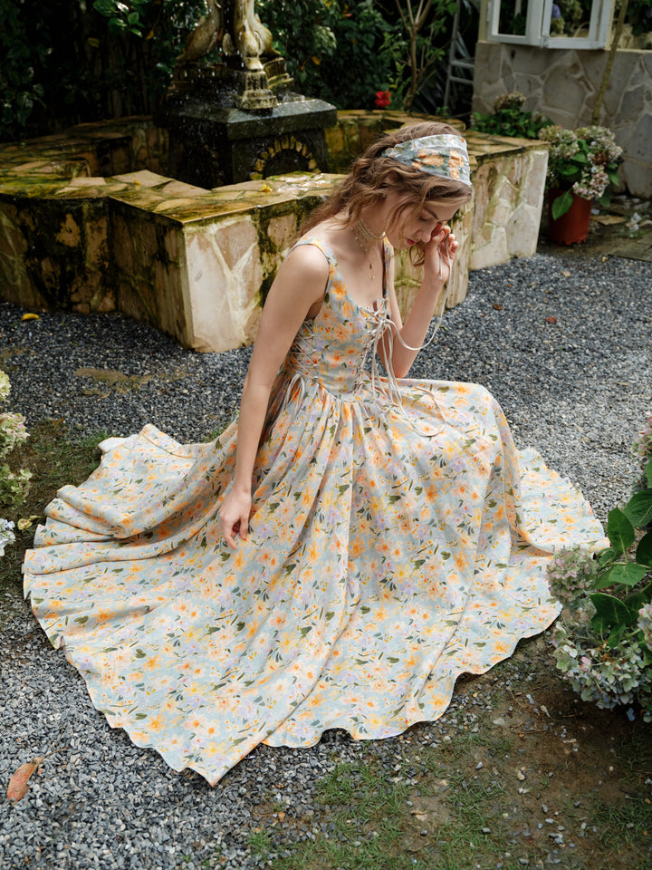 Adelia 17 | lace up daisy linen dress