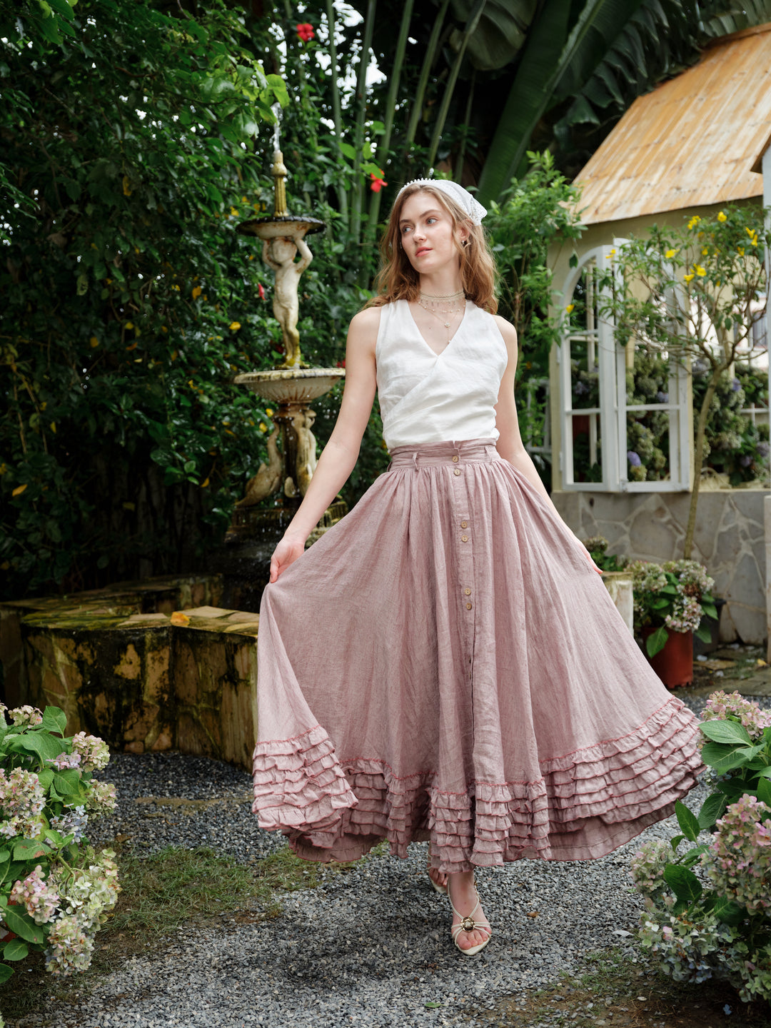 Dorothy 27 | Ruffled maxi linen skirt