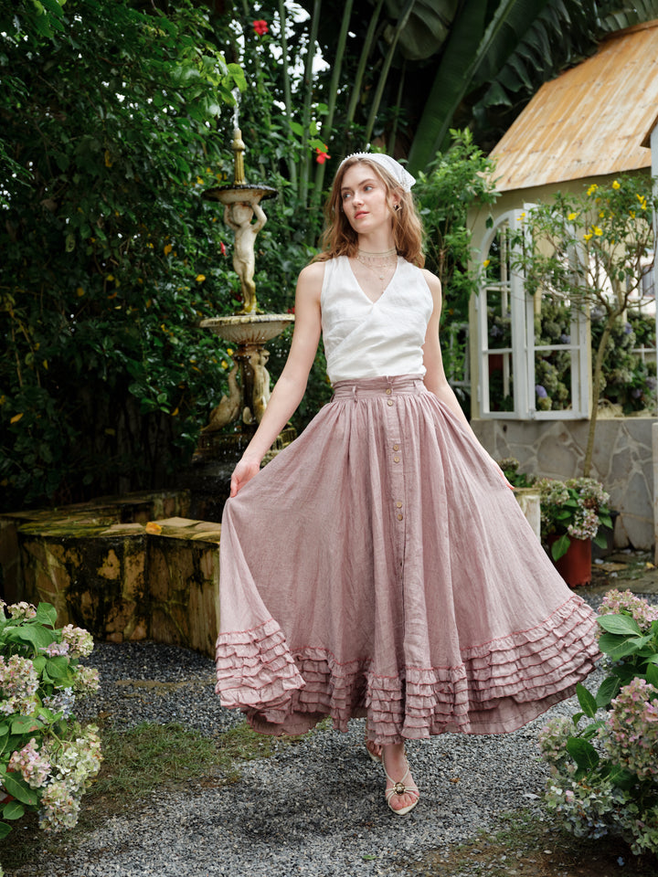 Dorothy 27 | Ruffled maxi linen skirt