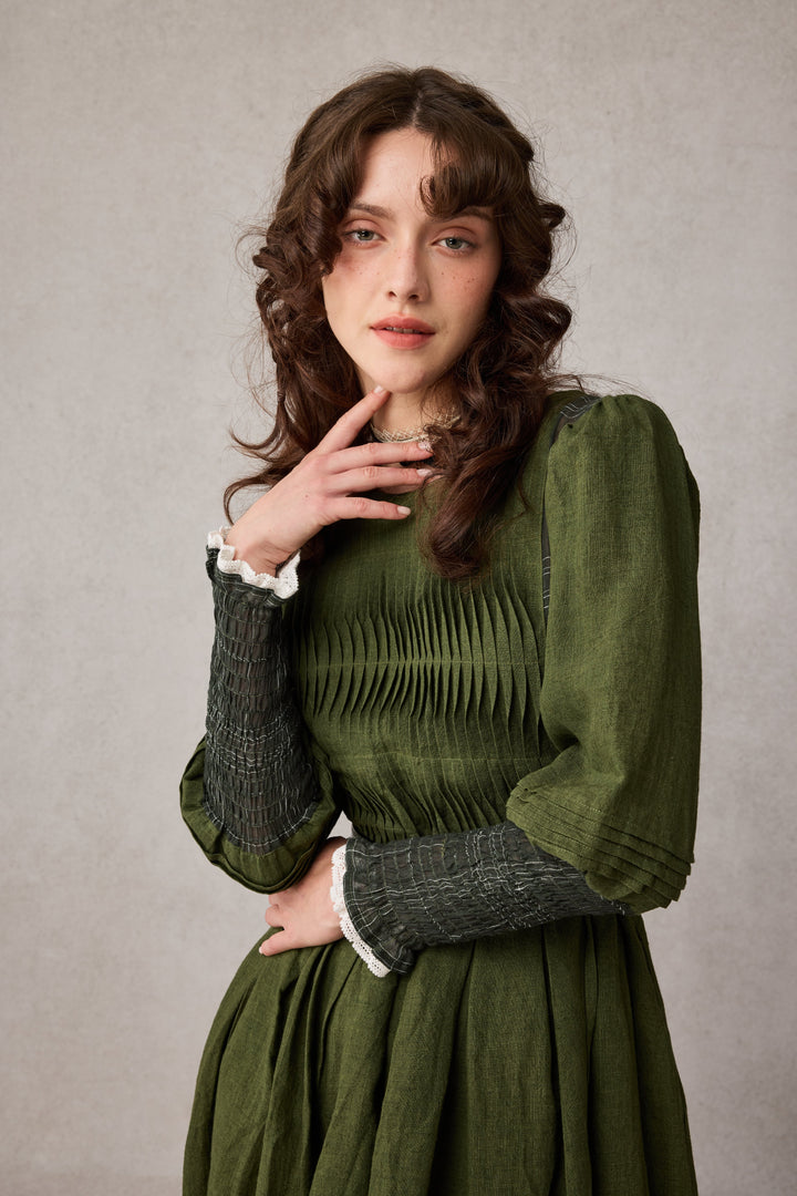 Eliana 15 | Pintucked Patchwork Linen Dress