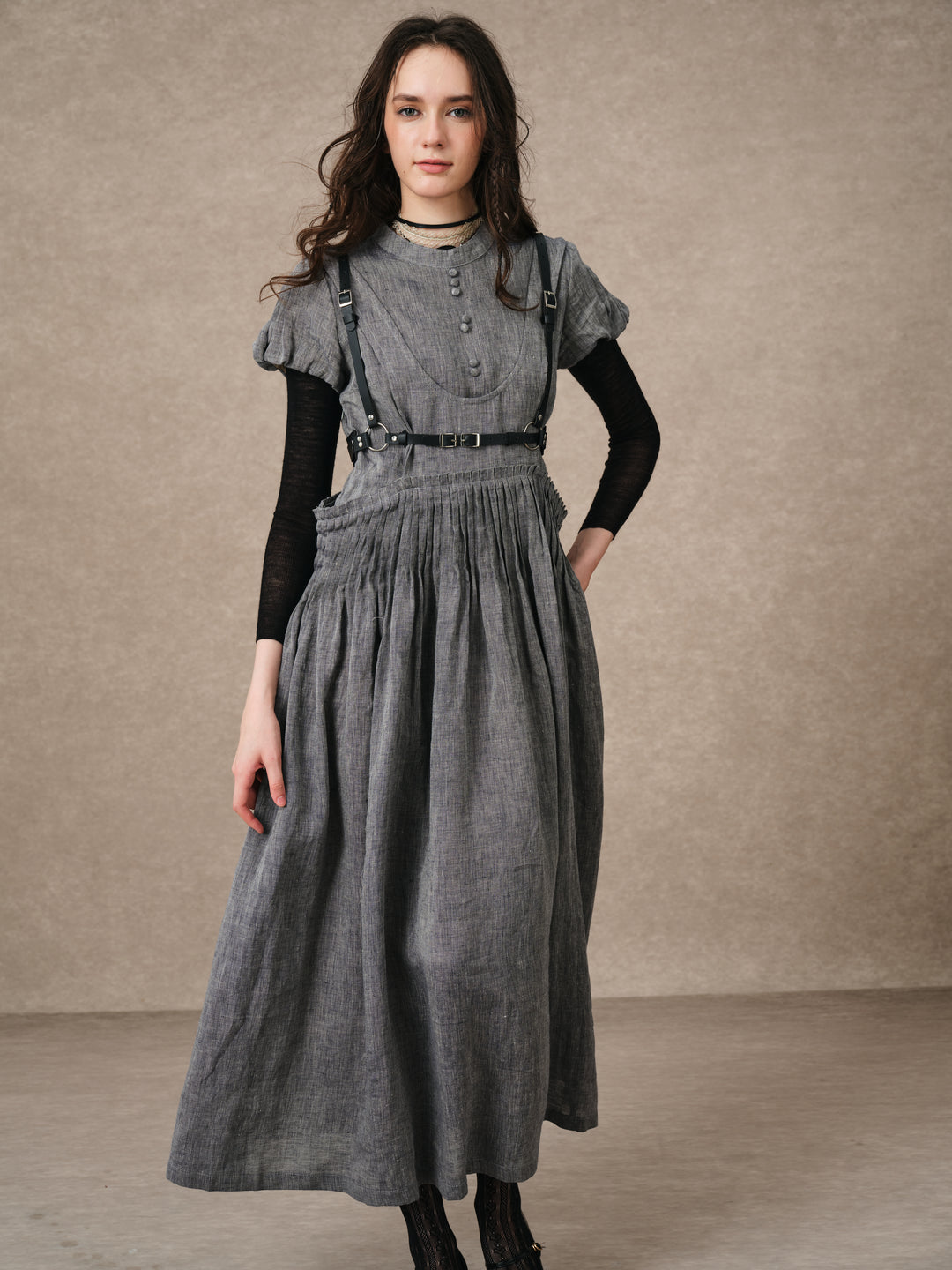 Thistle 09 | Smocked Bib Linen Midi Dress