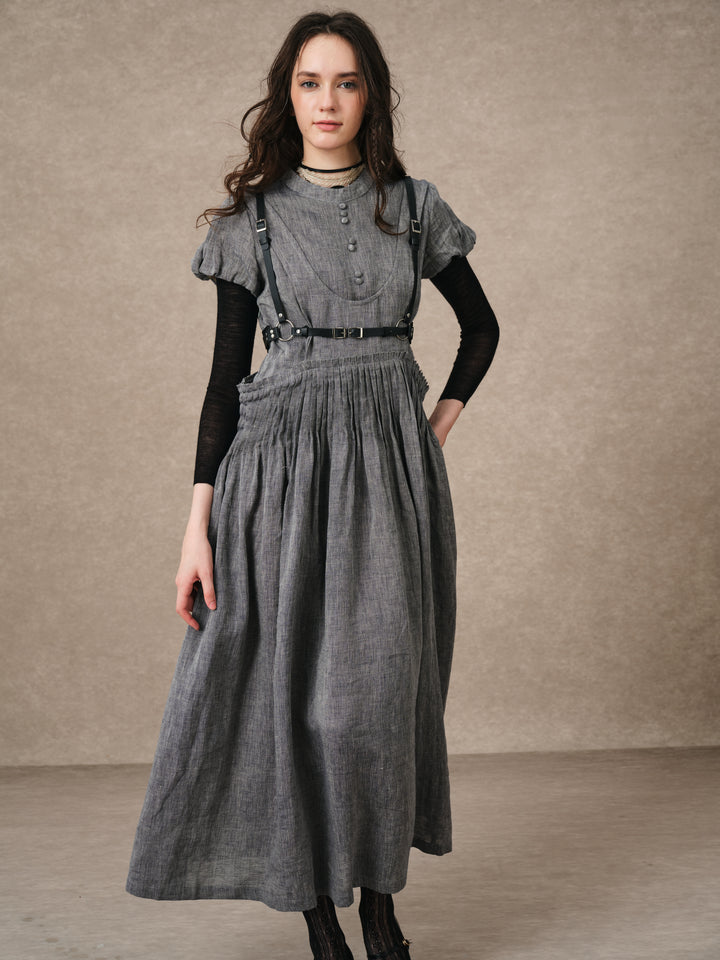 Thistle 09 | Smocked Bib Linen Midi Dress