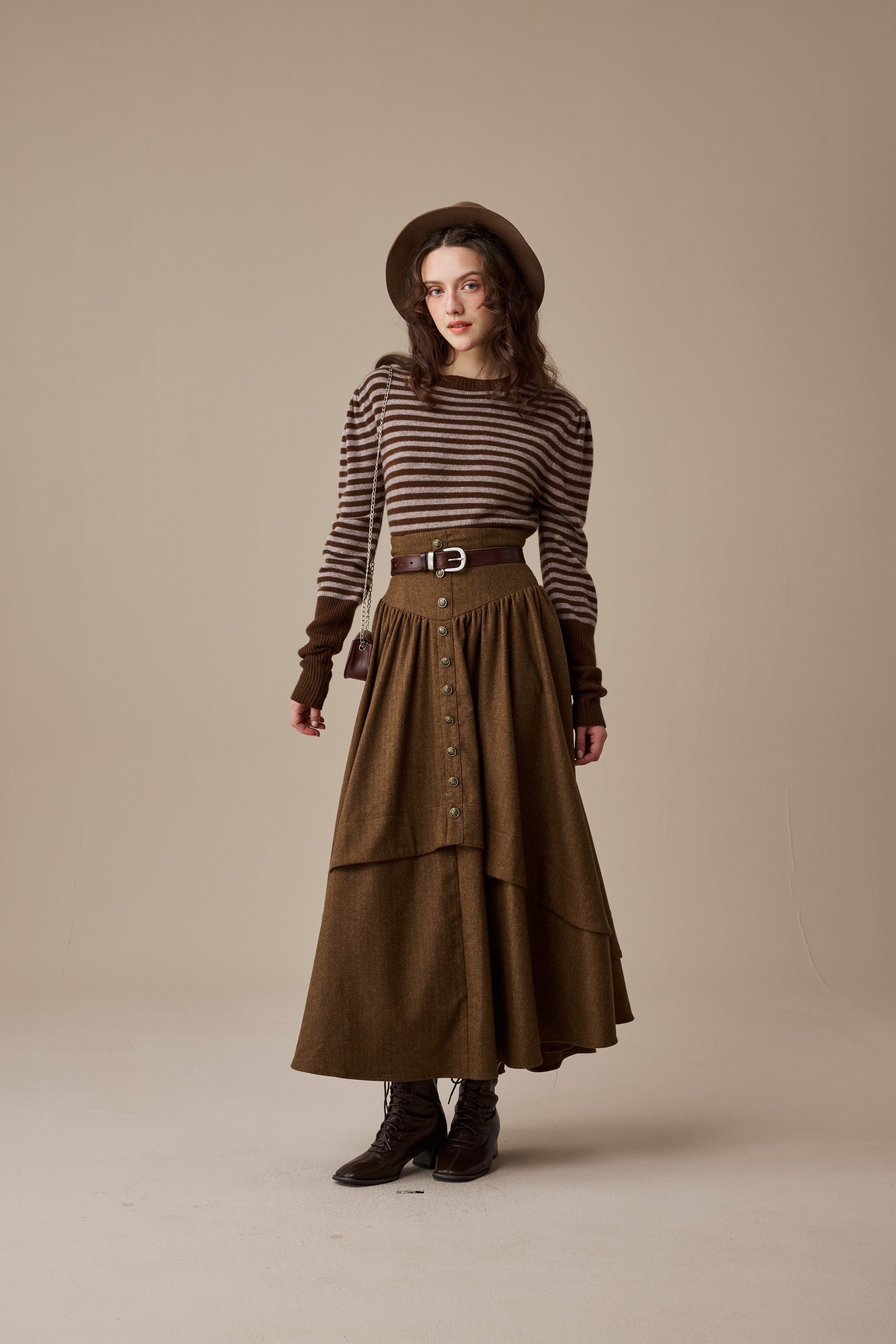 Christina 19 |Retro Layered Wool Skirt – Linennaive