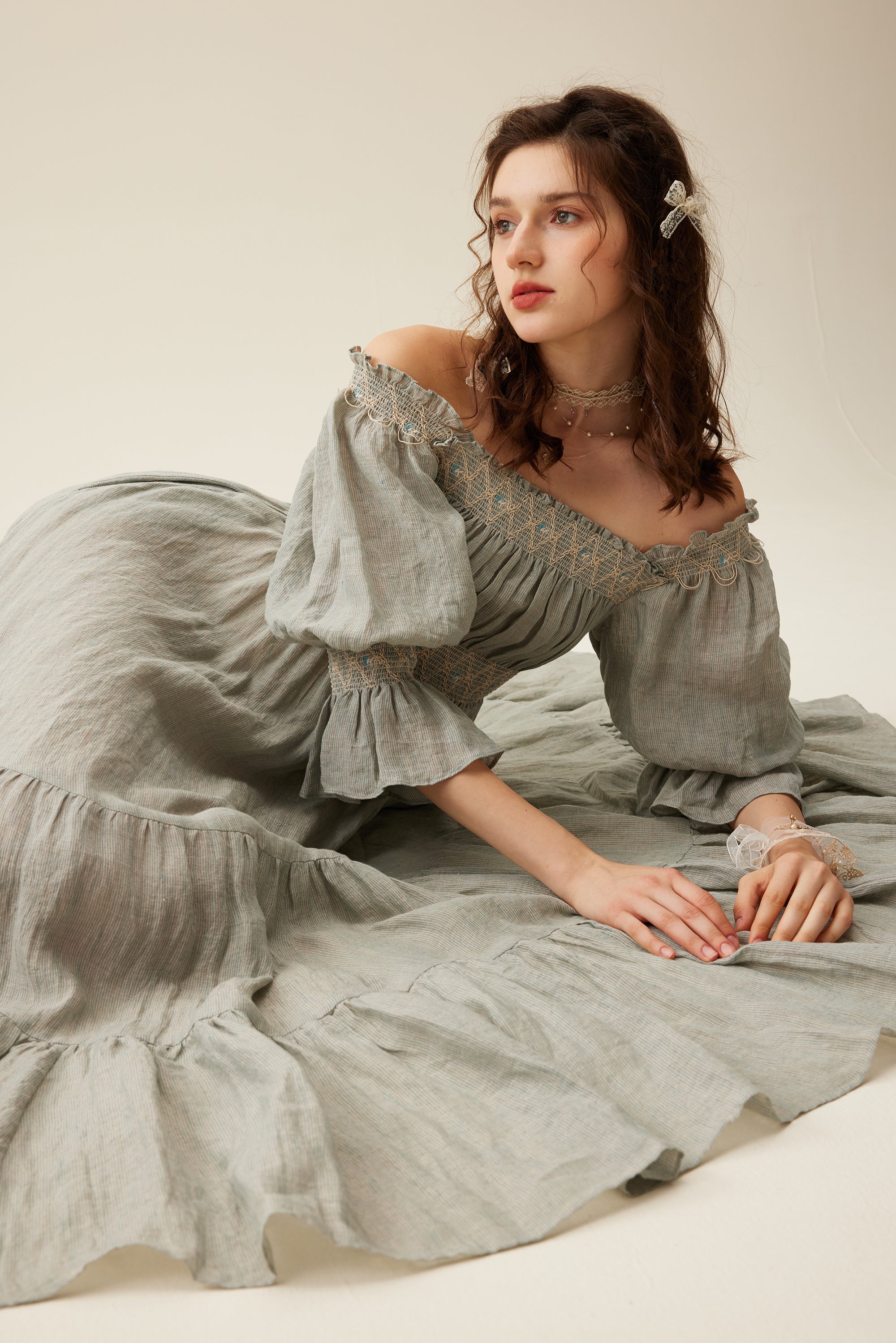 Cloud 21 | smocking embroidery linen dress – Linennaive