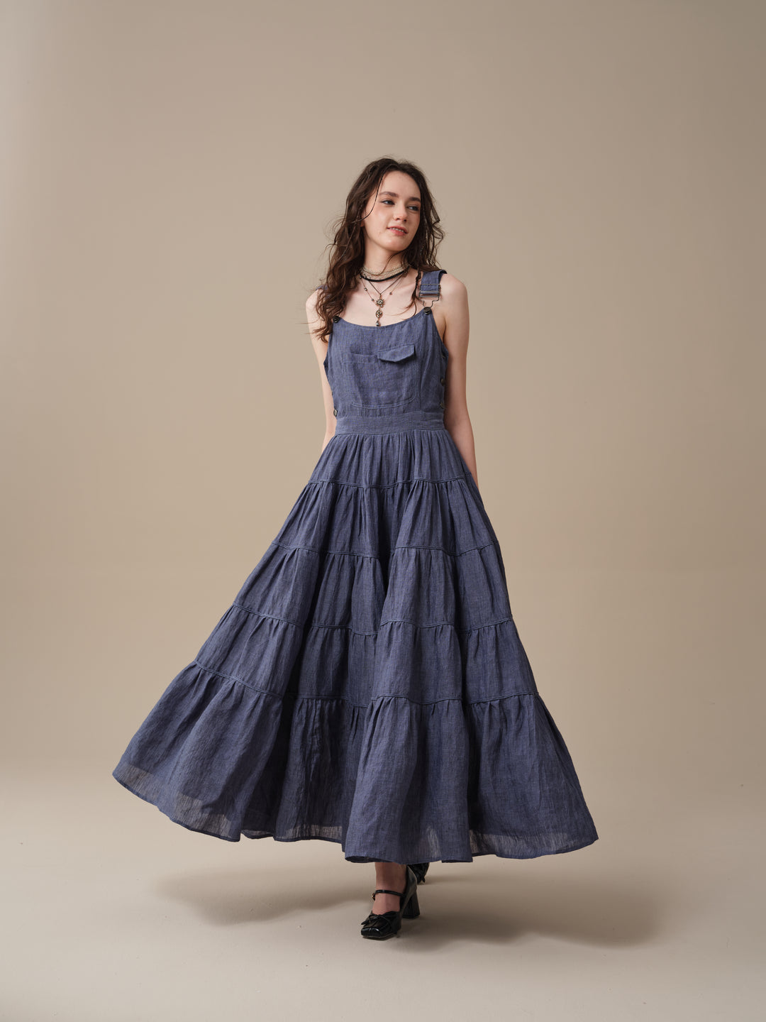 Heather 12 | Linen Apron Maxi Dress