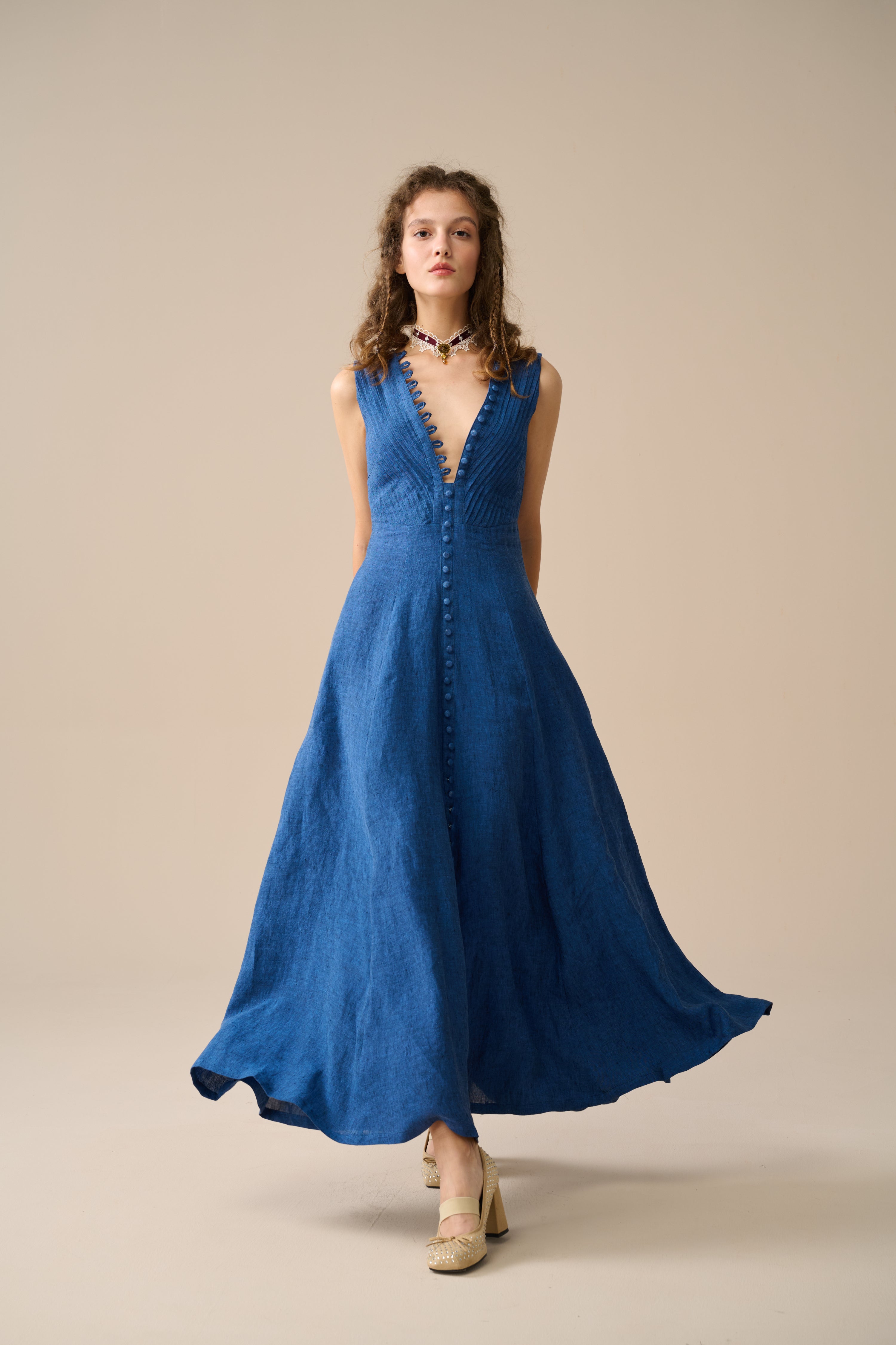 Rebecca 18 | Pleated Maxi Linen Dress – Linennaive