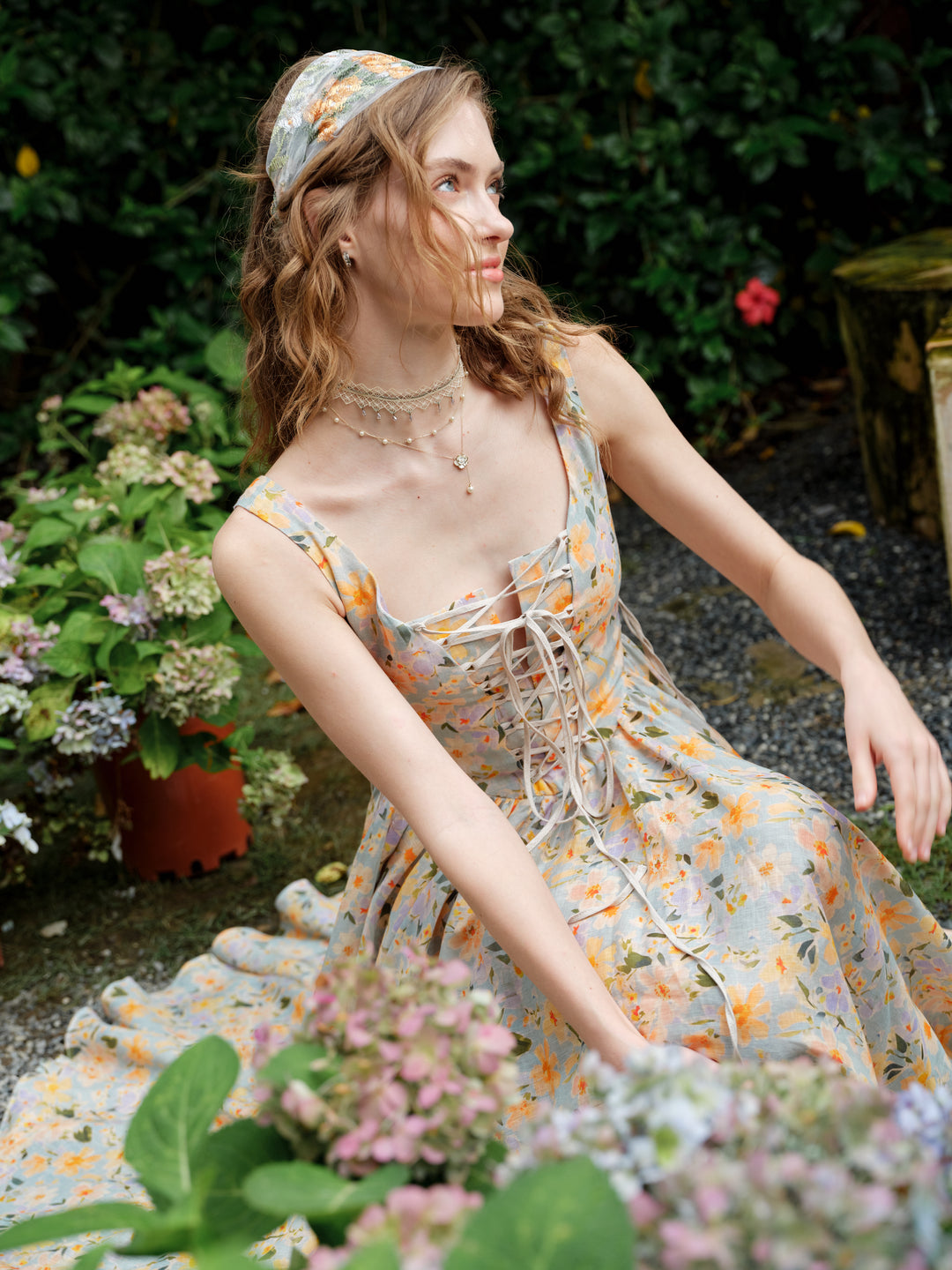 Adelia 17 | lace up daisy linen dress