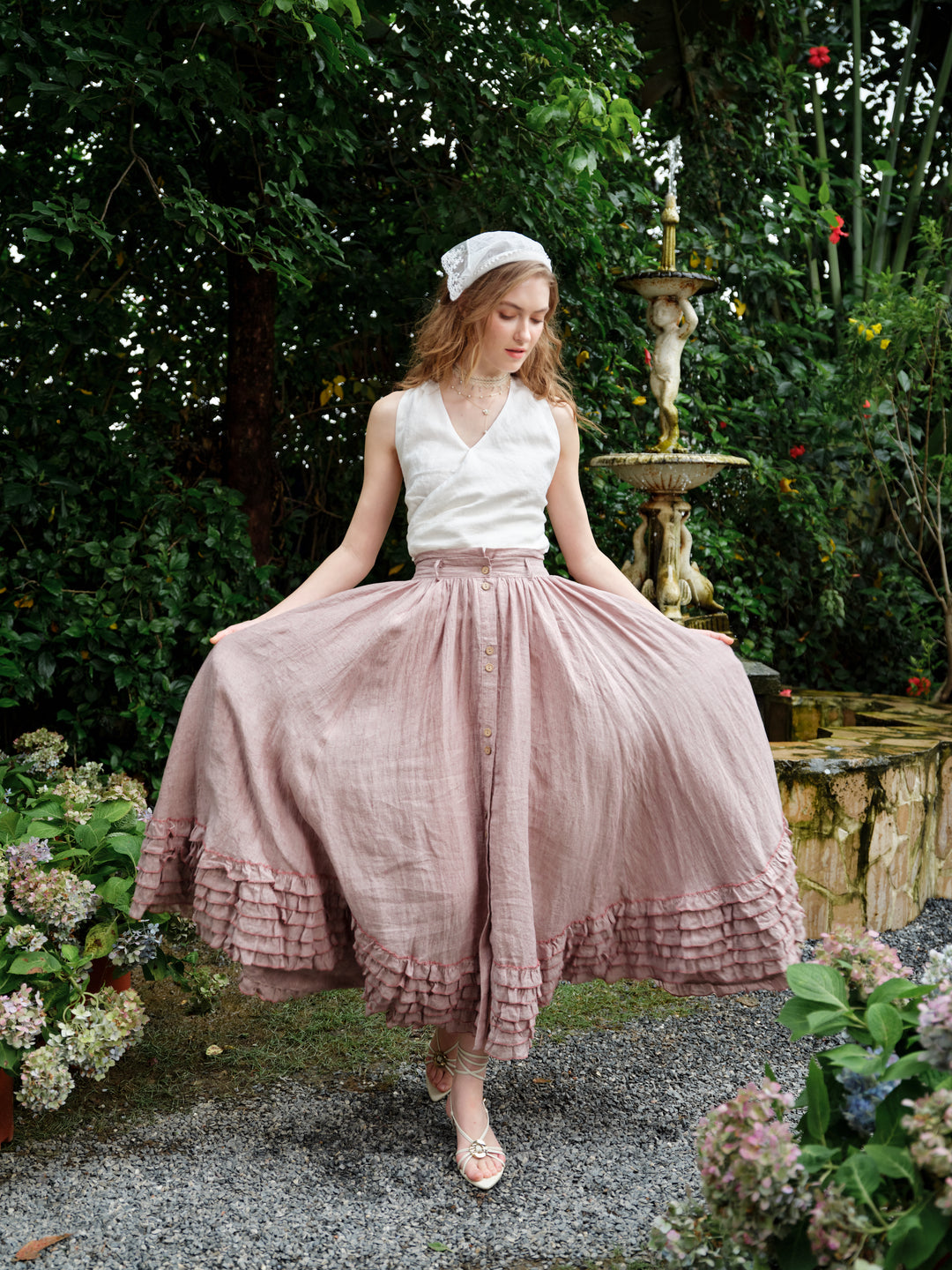 Dorothy 27 | Ruffled maxi linen skirt