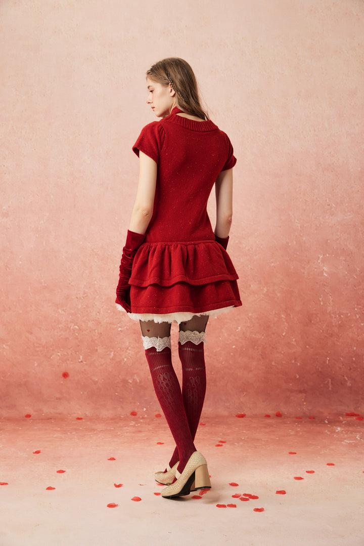 Lilypond 13 | 100% Wool Cable Knit Tiered Dress with scarf