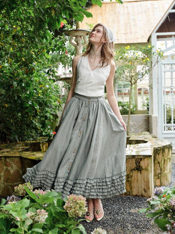 Dorothy 27 | Ruffled maxi linen skirt