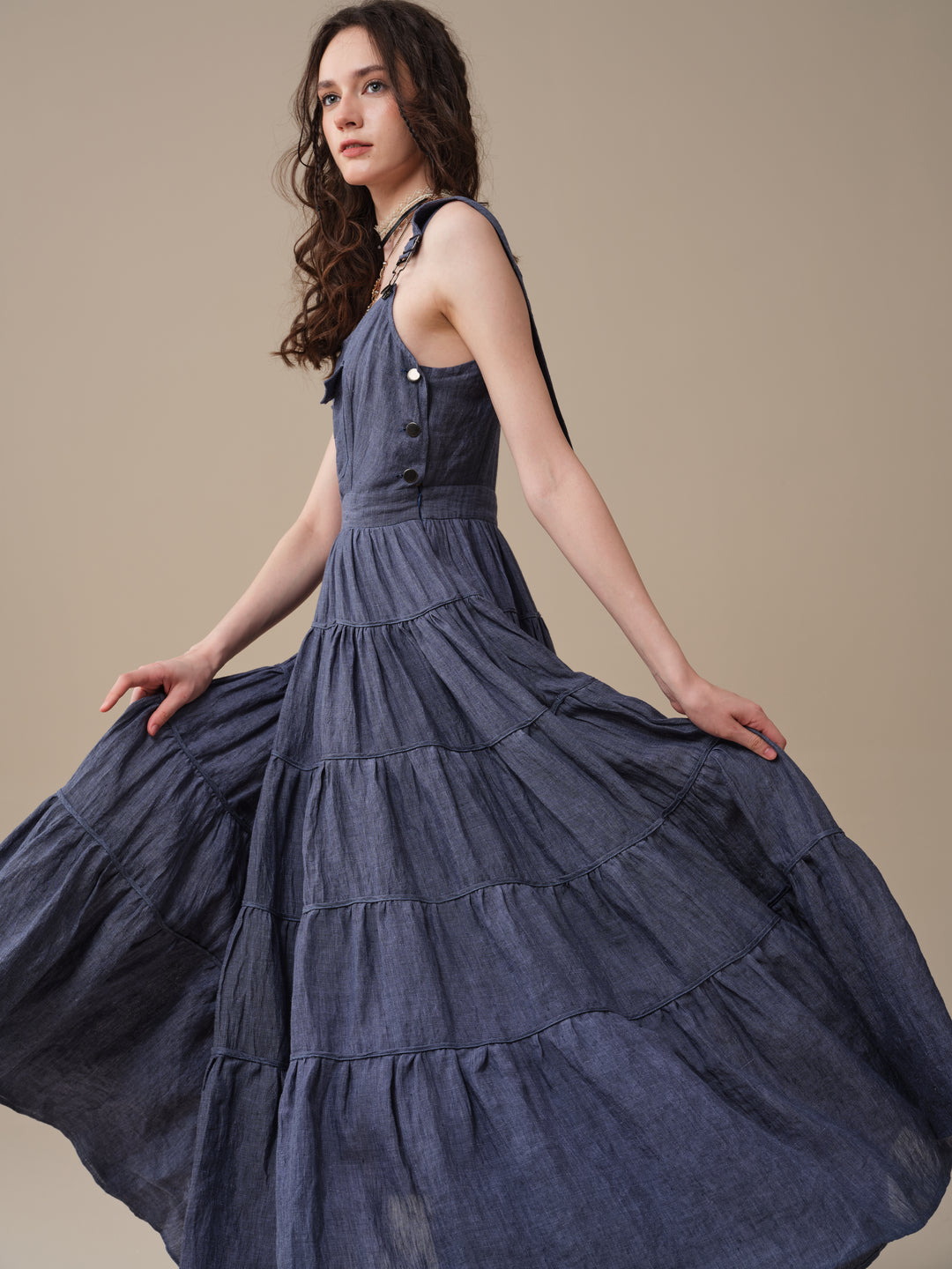 Heather 12 | Linen Apron Maxi Dress