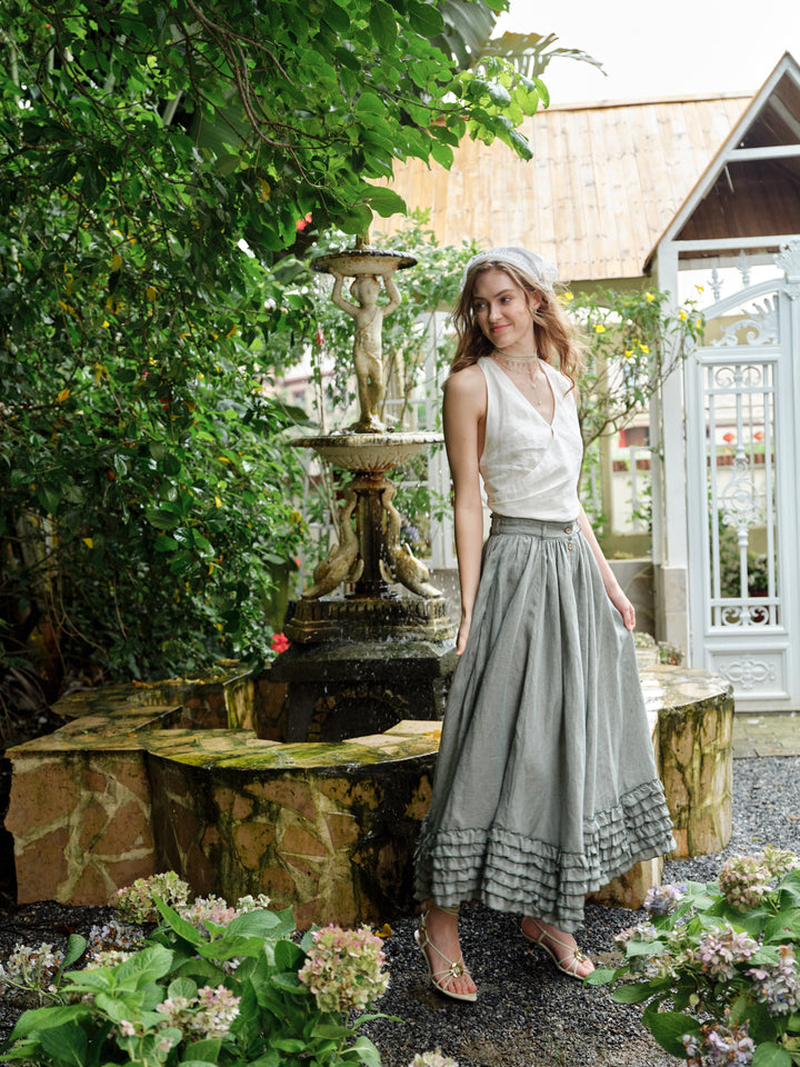 Dorothy 27 | Ruffled maxi linen skirt