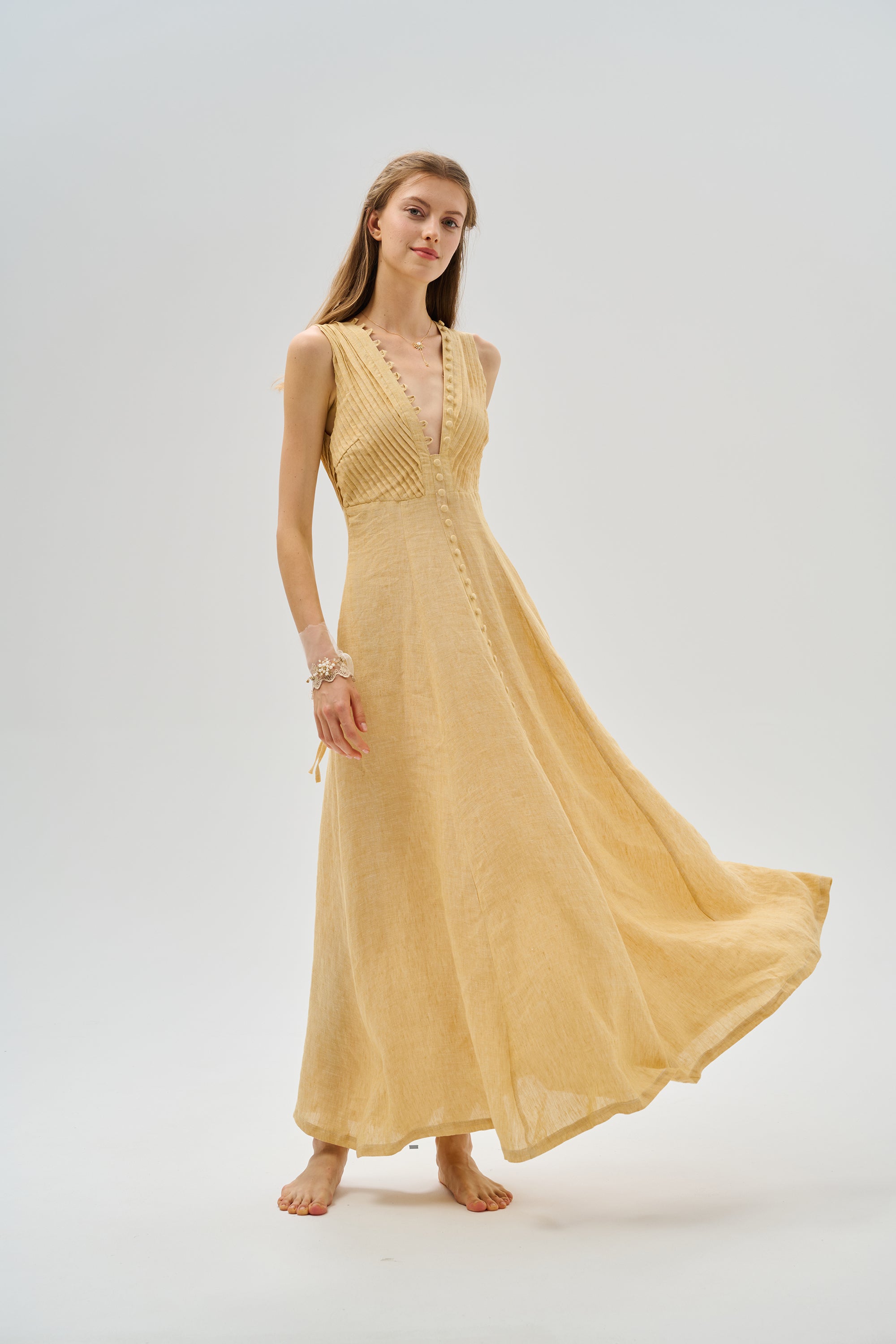 Rebecca 18 | Pleated Maxi Linen Dress – Linennaive