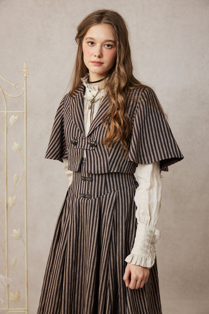 Clarise 22 |Retro Linen Skirt & Cape (2 pieces)