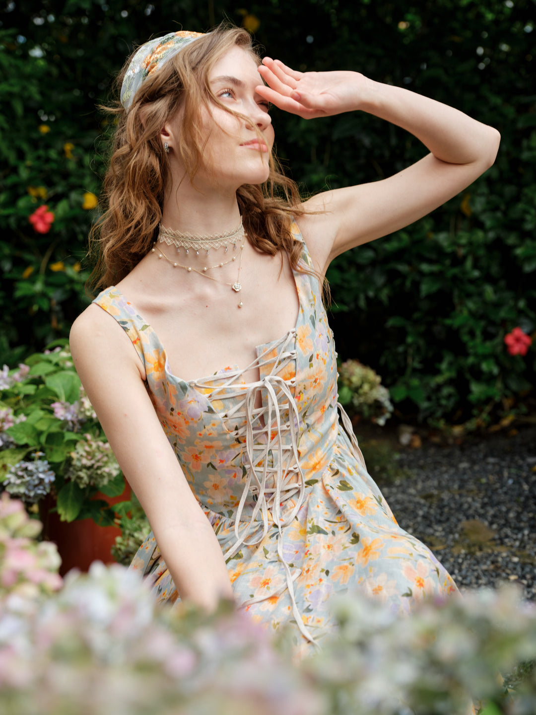 Adelia 17 | lace up daisy linen dress