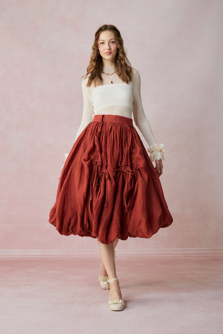 Camellia Bubble 22 | Drawstring Bubble Linen Skirt