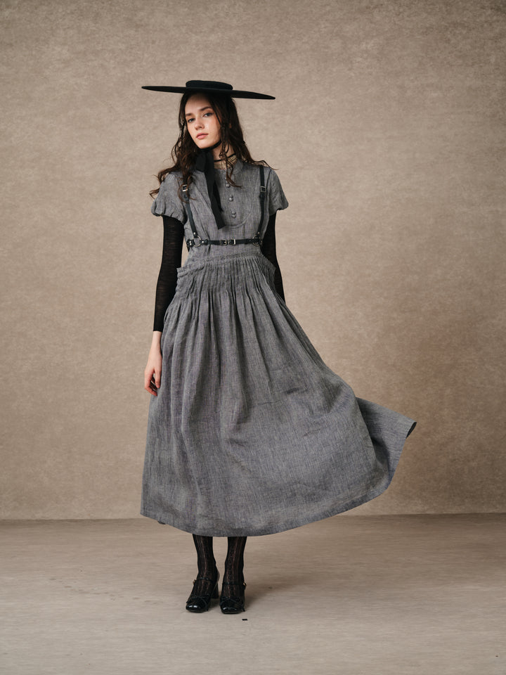 Thistle 09 | Smocked Bib Linen Midi Dress