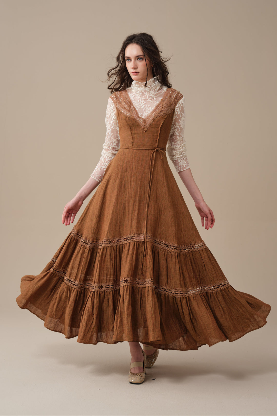 Cherry Tree 25 | Lace Linen flared dress
