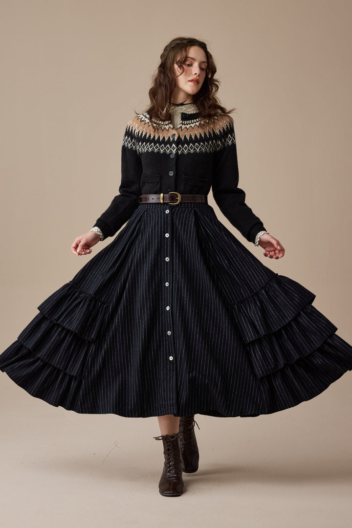 Kaite 18 |ruffled maxi wool skirt