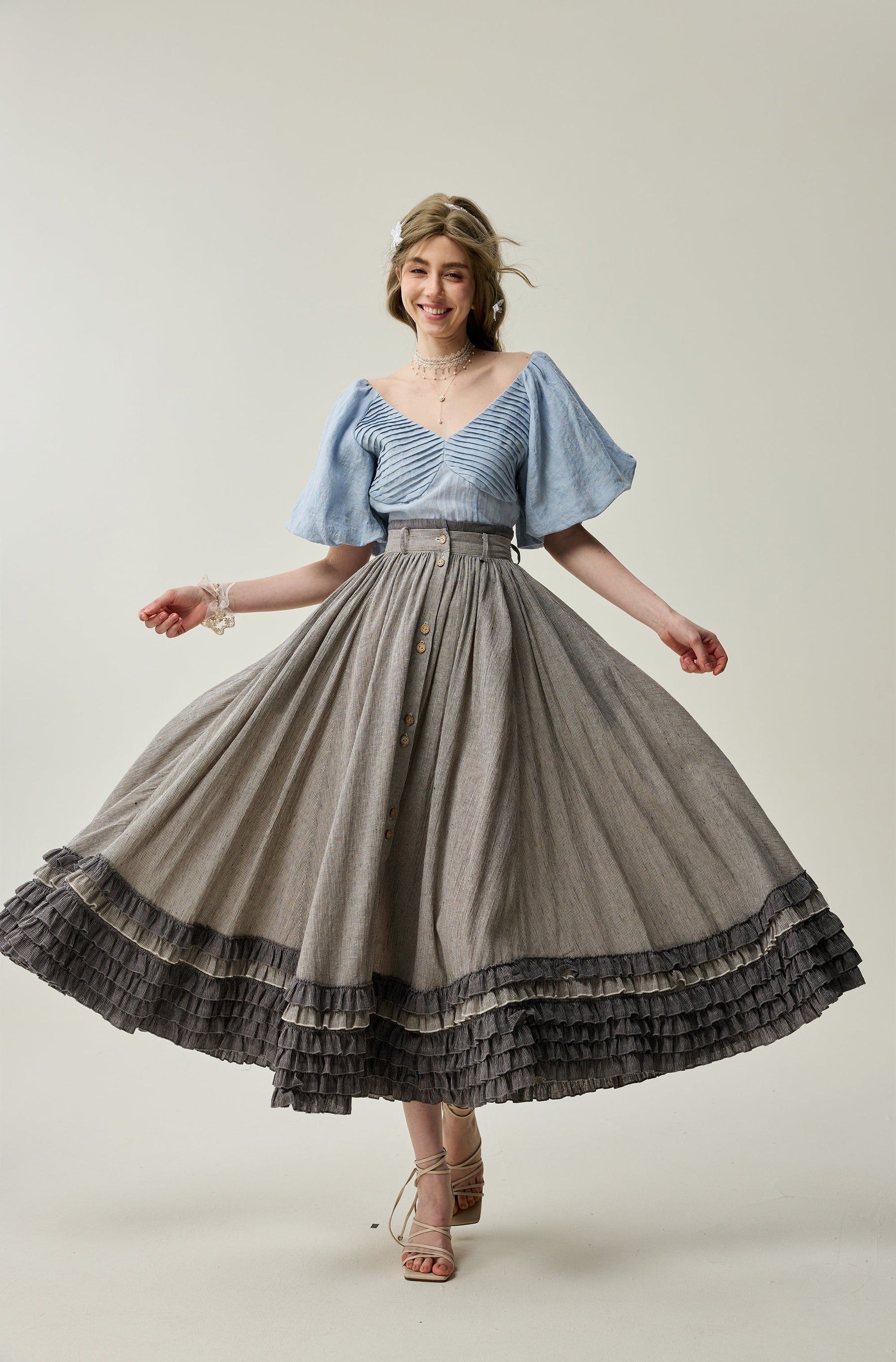 Dorothy 27 Ruffled maxi linen skirt Linennaive